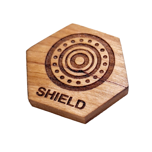 5x Shield Tokens MTG Magic The Gathering Wood, Magic Token, 1.6" Streets of New Capenna Themed, MTG Counters