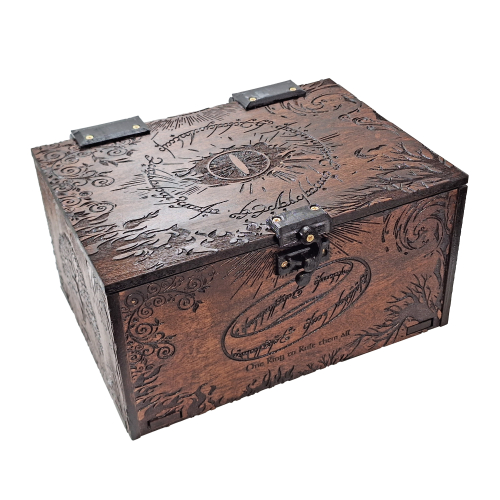 Big LOTR Magic The Gathering Card Storage Box, Premium Engraved Handcrafted (Fits 720 Sleeved) Hinge & Latch Lid